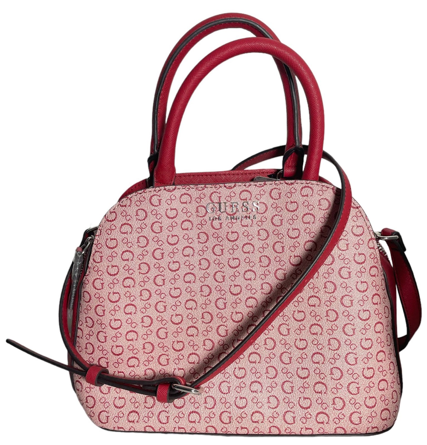 BOLSA DE MANO GUESS NEGRO Y ROJA