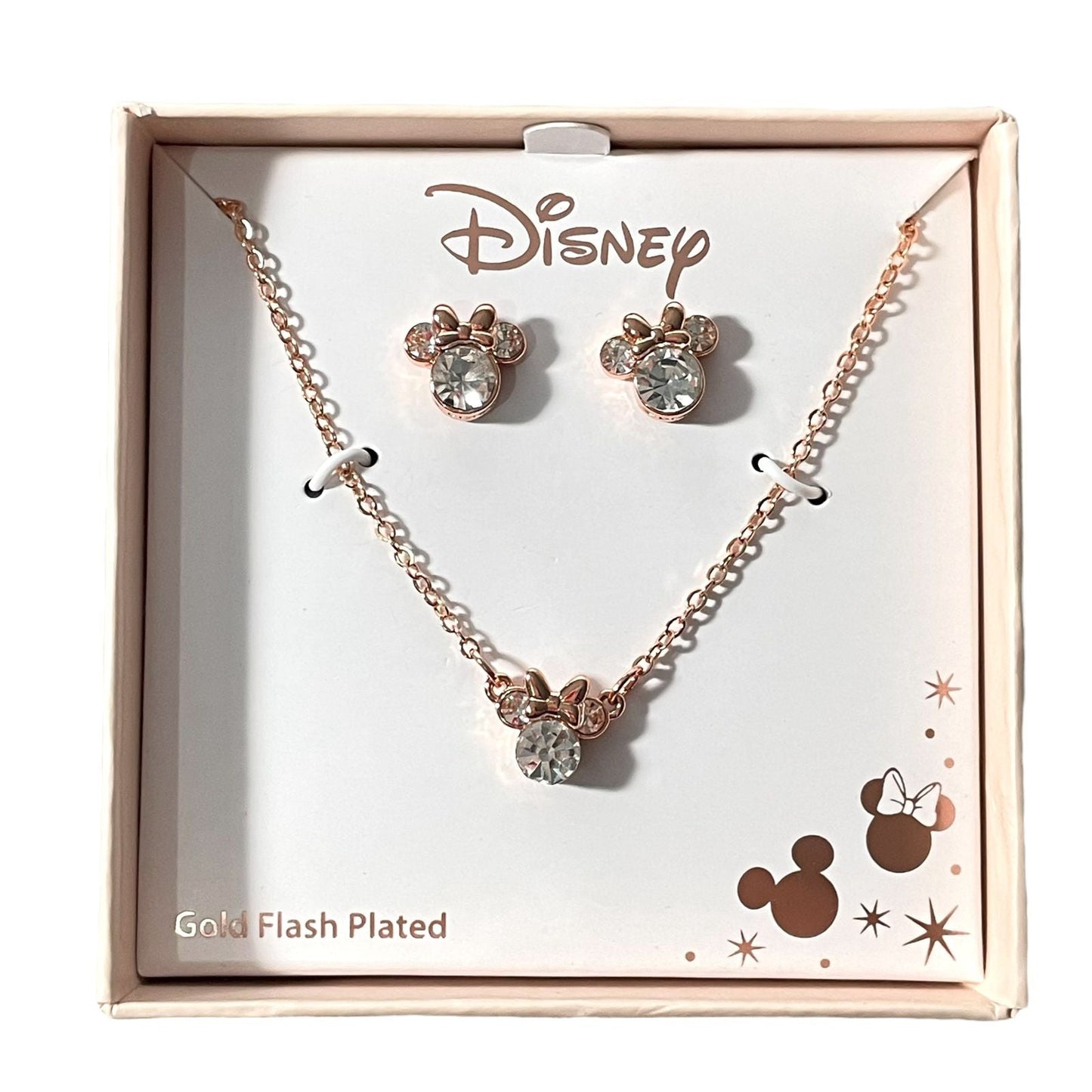 COLLAR Y ARETES DISNEY MINNIE MOUSE CHAPA DE ORO
